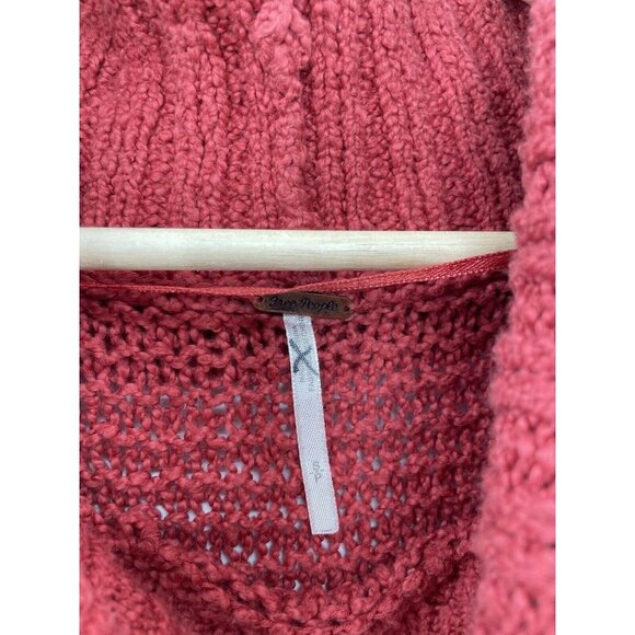 Free‎ People Cowl Neck Red/Orange Chunk Knit Dress Tunic High Side Slits Sz S - Picture 4 of 9
